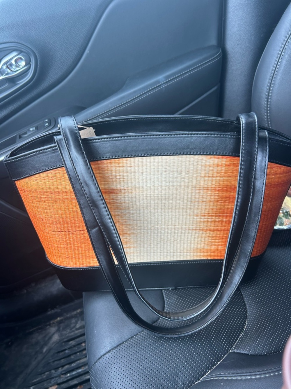 The Sak Orange and Cream Woven Tote with Black Trim